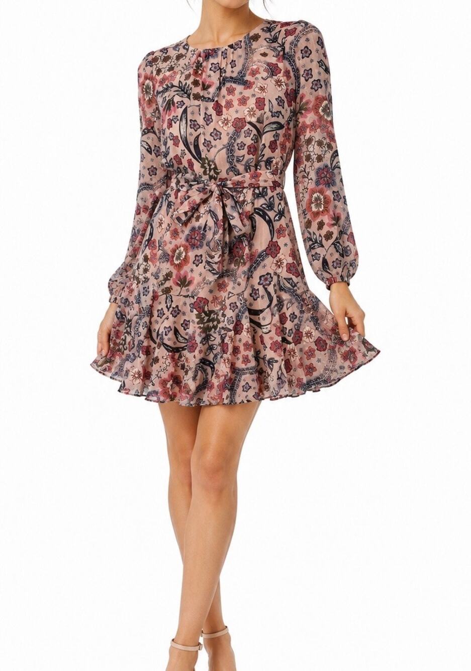 Petite Floral Paisley Boho Chiffon Mini Dress Size 0